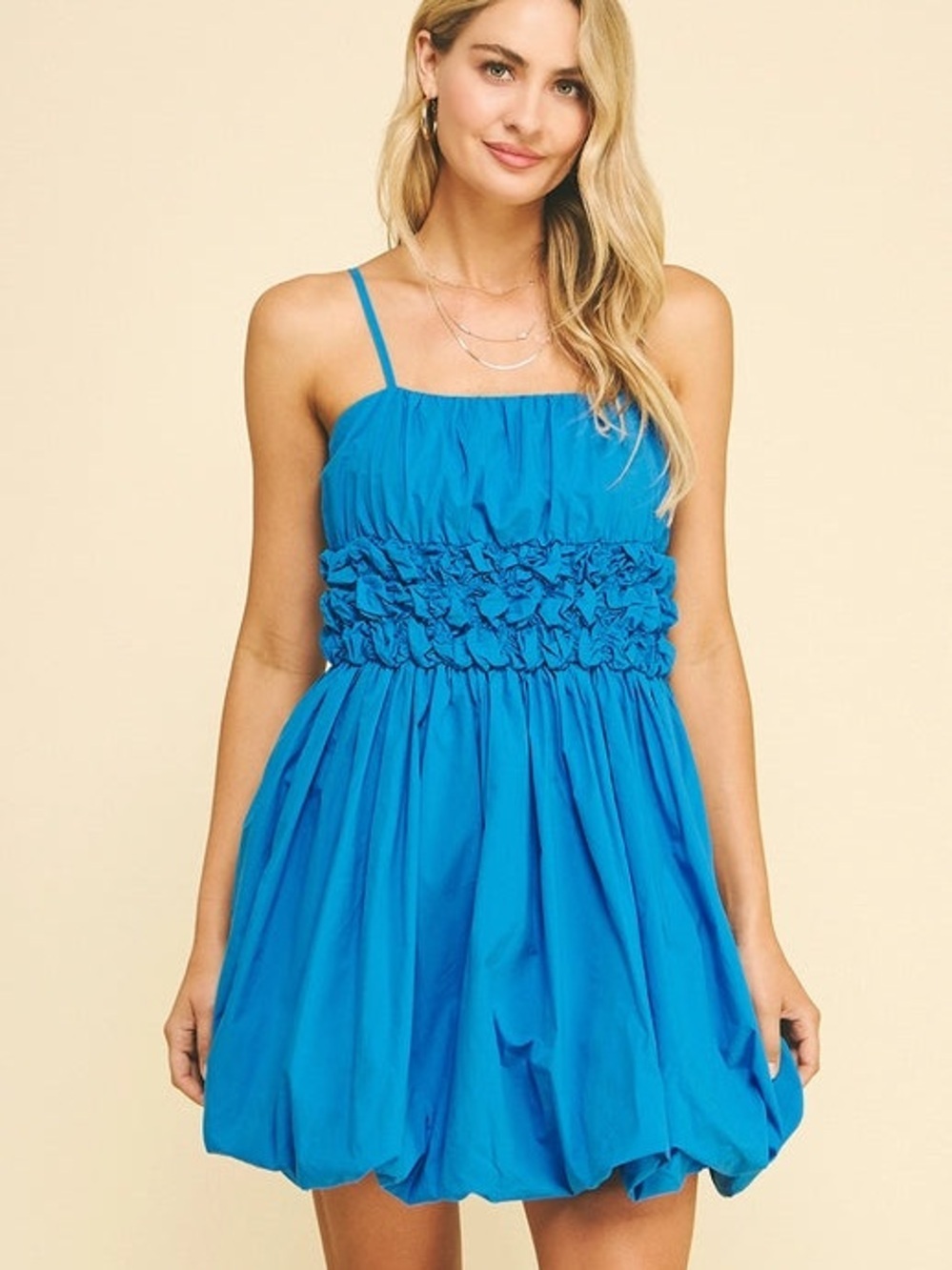 Pinch Blue 100% Cotton Smocked-Waist Bubble Hem Mini Dress Medium NWT